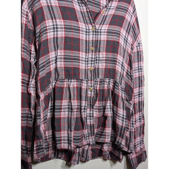 New Womens Top Large Belle Du Jour Plaid Buttondown Ruffle Flannel Look‎ - Picture 6 of 7